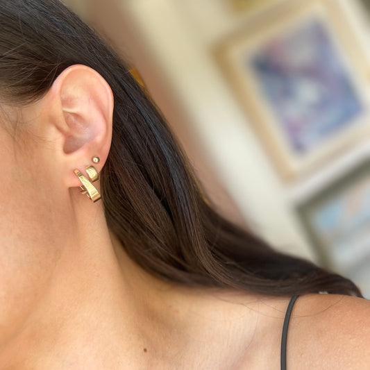 14KT Yellow Gold Tapered J-Shape Omega Hoop Earrings