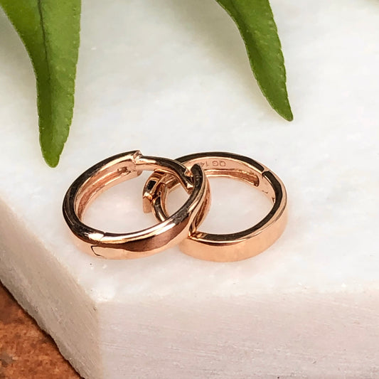 14KT Rose Gold Huggie Hoop Earrings 11mm, 14KT Rose Gold Huggie Hoop Earrings 11mm - Legacy Saint Jewelry