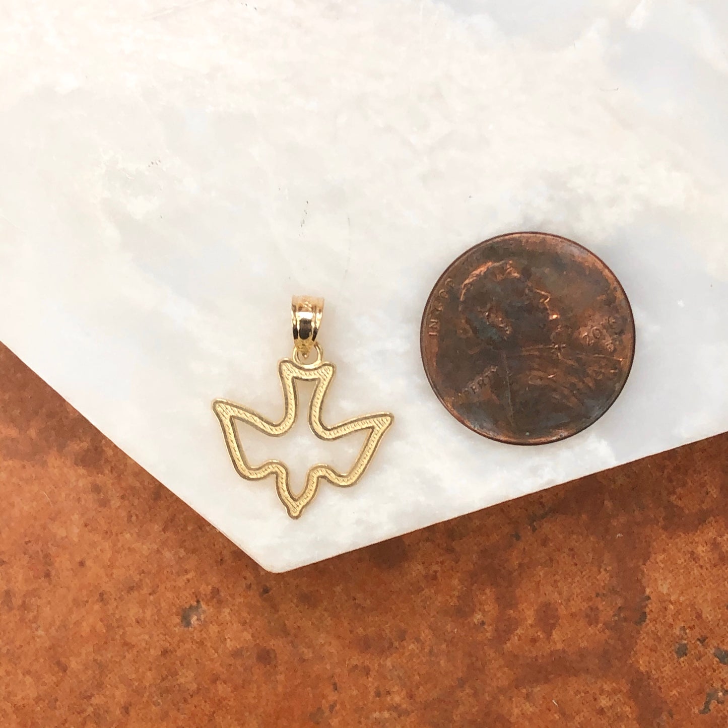 10KT Yellow Gold Cut-Out Dove Pendant Charm, 10KT Yellow Gold Cut-Out Dove Pendant Charm - Legacy Saint Jewelry