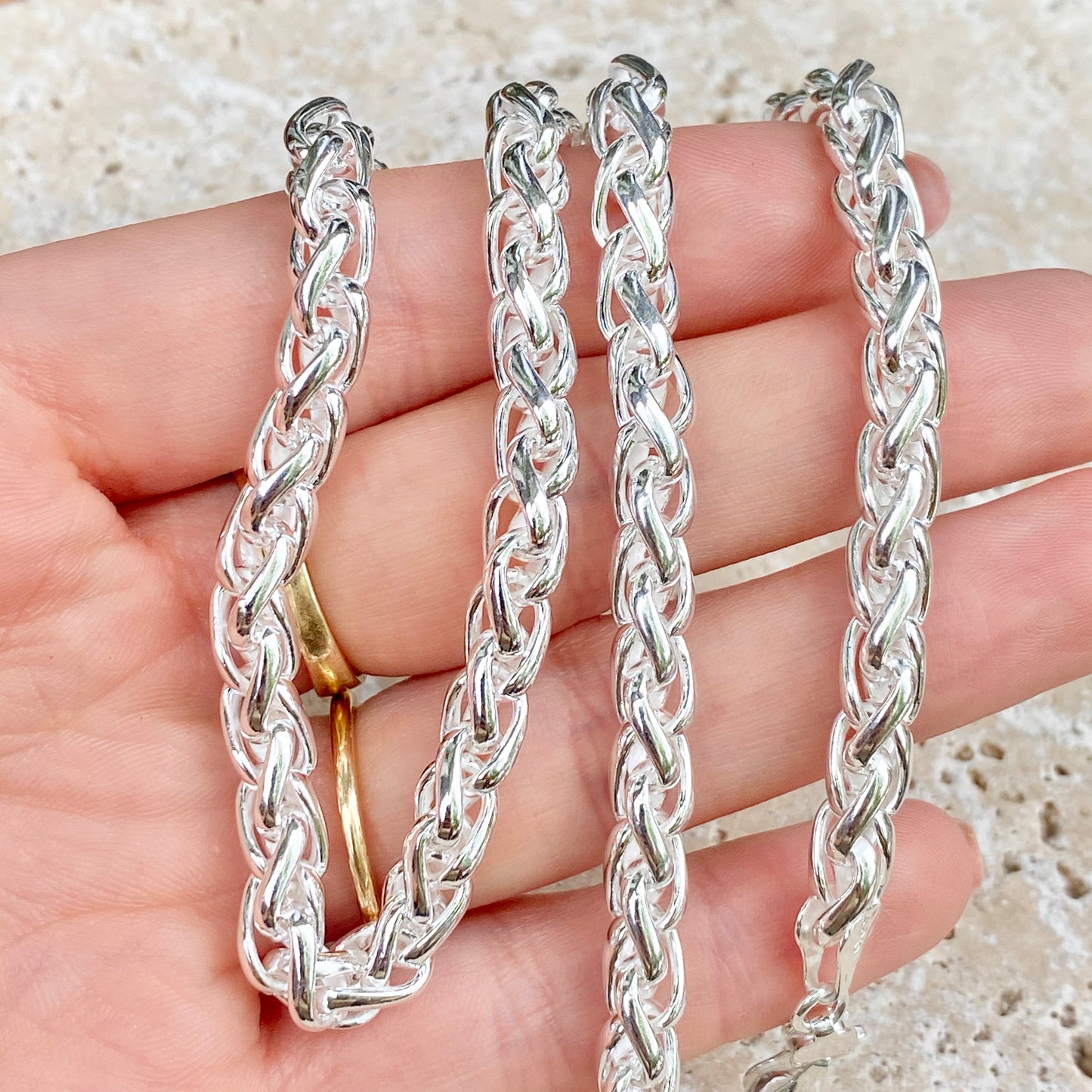 Sterling Silver Polished 6mm Spiga Chain Link Necklace 20", Sterling Silver Polished 6mm Spiga Chain Link Necklace 20" - Legacy Saint Jewelry