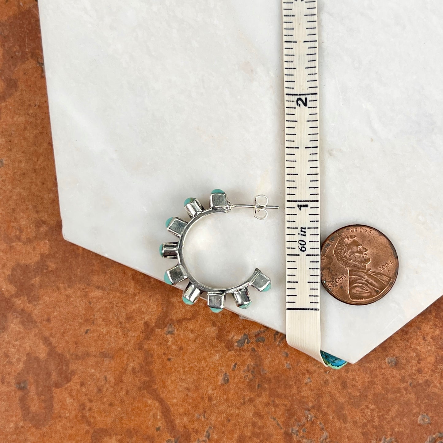 Sterling Silver Bezel-Set Arizona Turquoise Beaded Hoop Earrings