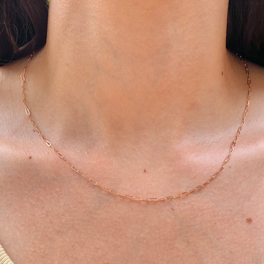 14KT Rose Gold Polished Open Paper Clip Chain Link Necklace 1.8mm, 14KT Rose Gold Polished Open Paper Clip Chain Link Necklace 1.8mm - Legacy Saint Jewelry