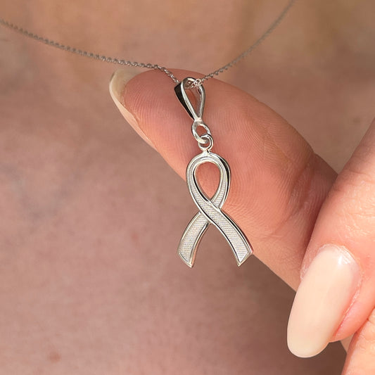 14KT White Gold Awareness Ribbon Pendant Charm