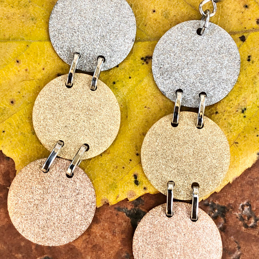 Stainless Steel Tri Color Matte Glitter Dangle Earrings, Stainless Steel Tri Color Matte Glitter Dangle Earrings - Legacy Saint Jewelry