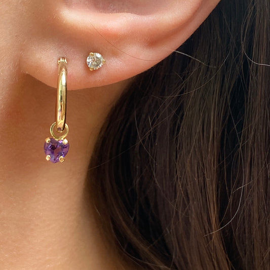 Estate 14KT Yellow Gold Heart Shape Amethyst Earring Charms, Estate 14KT Yellow Gold Heart Shape Amethyst Earring Charms - Legacy Saint Jewelry