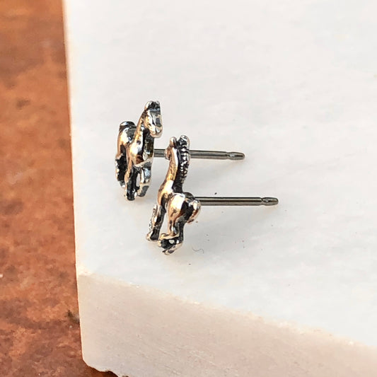 Sterling Silver Pony Horse Antiqued Stud Earrings, Sterling Silver Pony Horse Antiqued Stud Earrings - Legacy Saint Jewelry