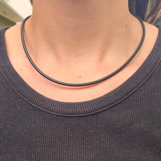 14KT Yellow Gold Black Rubber Cord Collar Necklace 3mm, 14KT Yellow Gold Black Rubber Cord Collar Necklace 3mm - Legacy Saint Jewelry