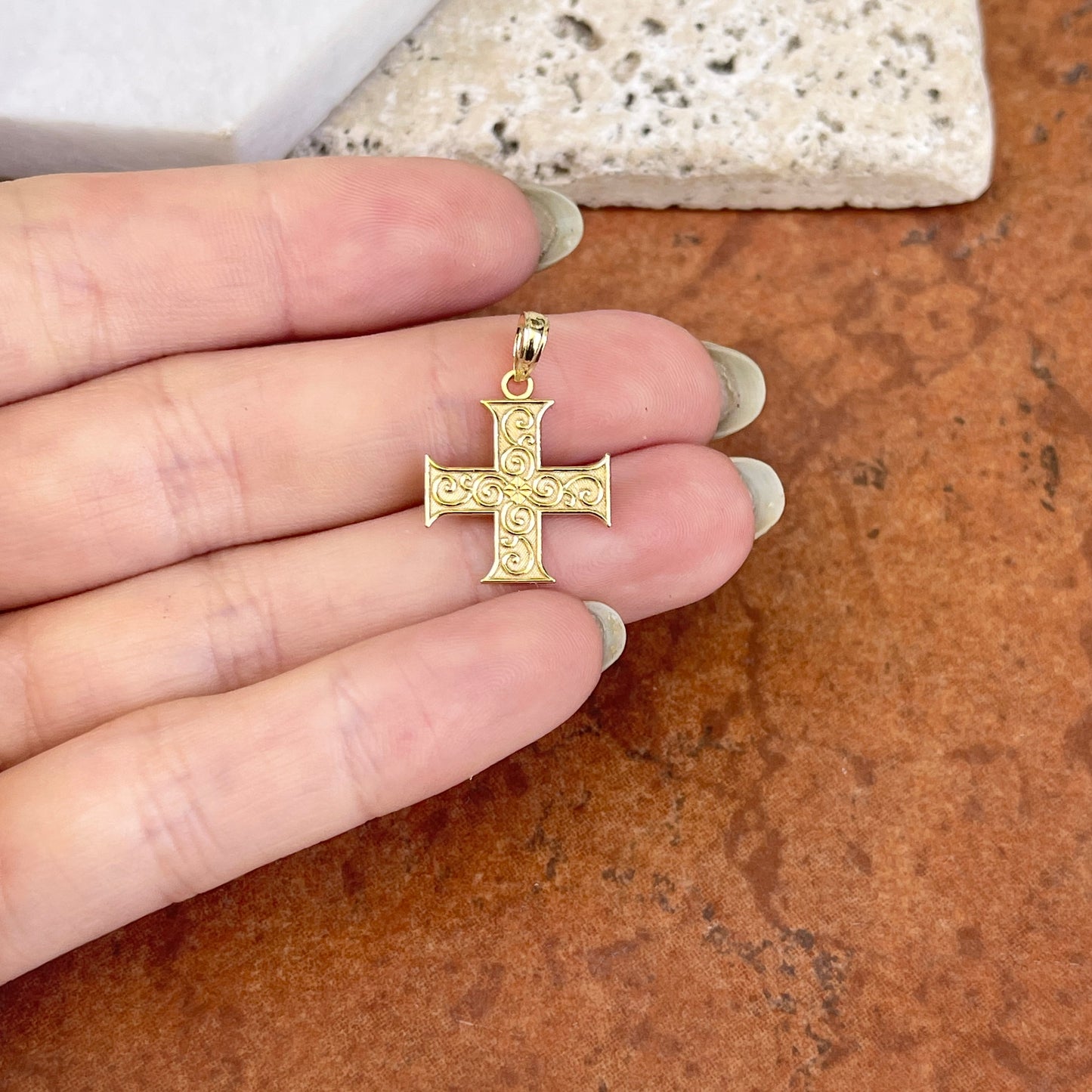 14KT Yellow Gold Swirl Design Greek Style Cross Pendant
