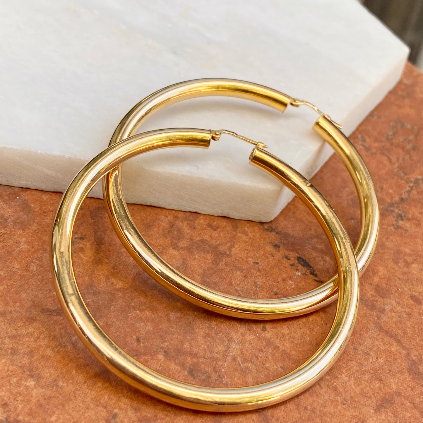 Estate 14KT Yellow Gold Large Tube Hoop Earrings 60mm, Estate 14KT Yellow Gold Large Tube Hoop Earrings 60mm - Legacy Saint Jewelry