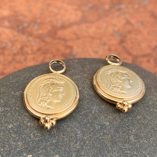 Estate 14KT Yellow Gold Matte Replica Roman Coin Earrings Charms, Estate 14KT Yellow Gold Matte Replica Roman Coin Earrings Charms - Legacy Saint Jewelry