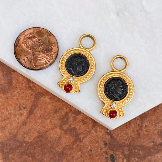 Estate 14KT Yellow Gold Vermeil Matte Faux Brome Roman Coin Earrings Charms, Estate 14KT Yellow Gold Vermeil Matte Faux Brome Roman Coin Earrings Charms - Legacy Saint Jewelry