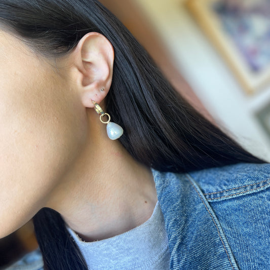 14KT Yellow Gold Rope Design Paspaley South Sea Pearl Earring Charms 13mm