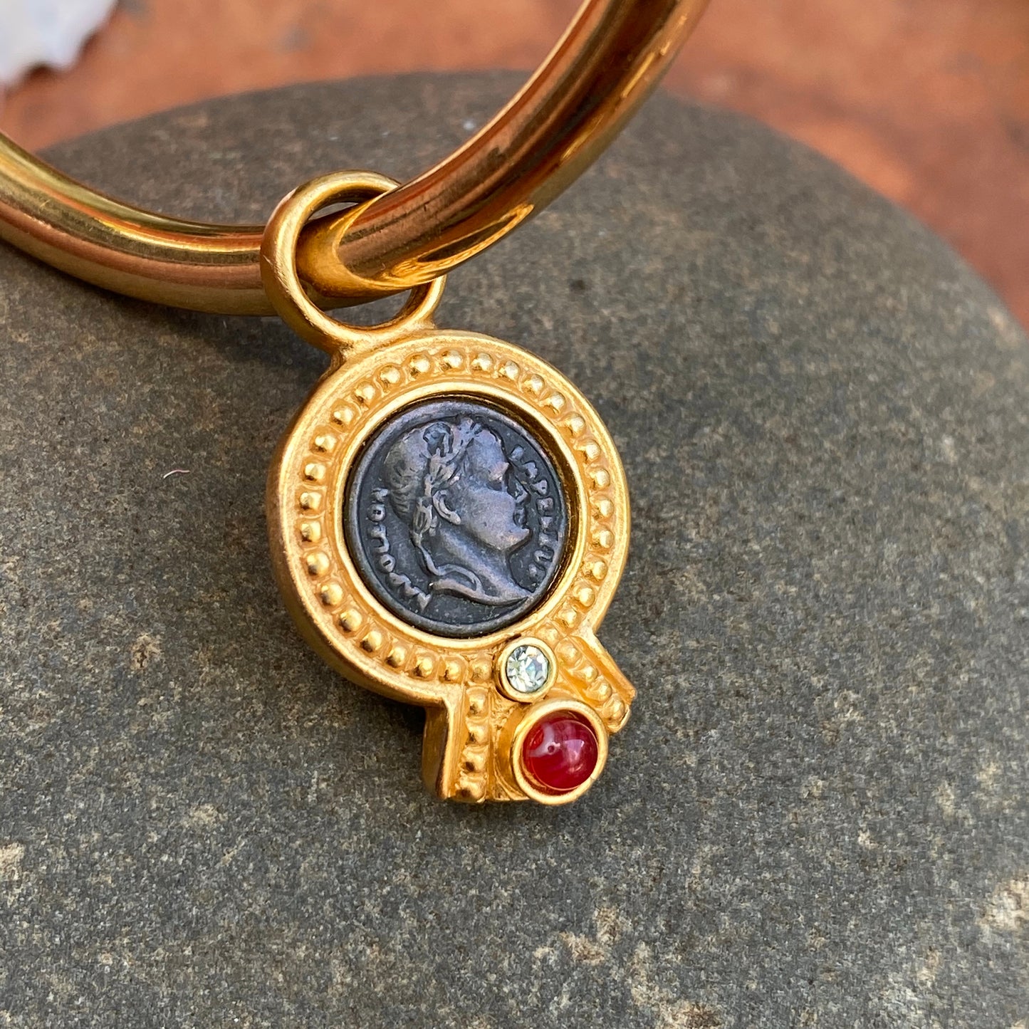 Estate 14KT Yellow Gold Vermeil Matte Faux Brome Roman Coin Earrings Charms, Estate 14KT Yellow Gold Vermeil Matte Faux Brome Roman Coin Earrings Charms - Legacy Saint Jewelry