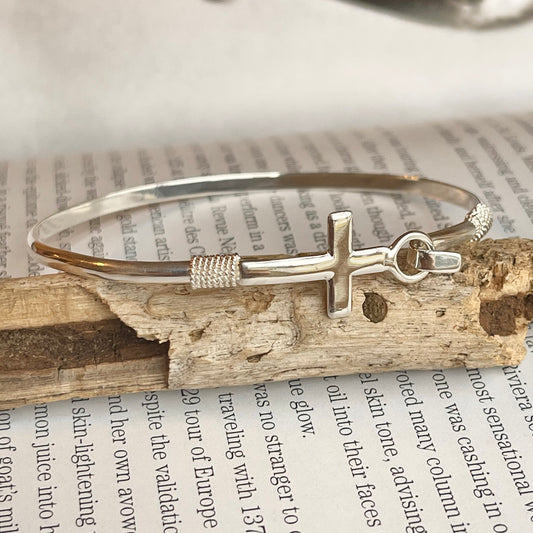 Sterling Silver Sideways Cross Stacking Bangle Bracelet