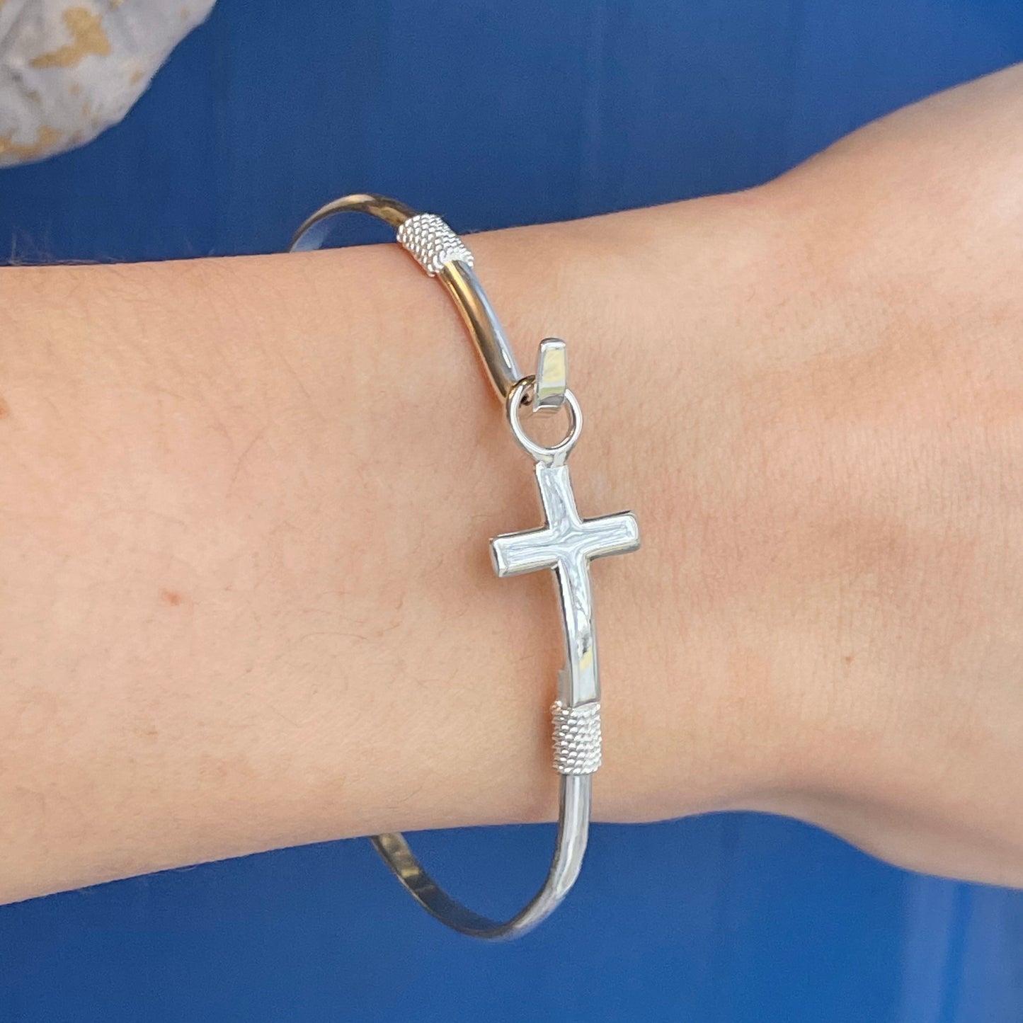 Sterling Silver Sideways Cross Stacking Bangle Bracelet