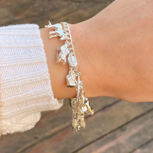 Sterling Silver Nativity 13 Charm Bracelet, Sterling Silver Nativity 13 Charm Bracelet - Legacy Saint Jewelry