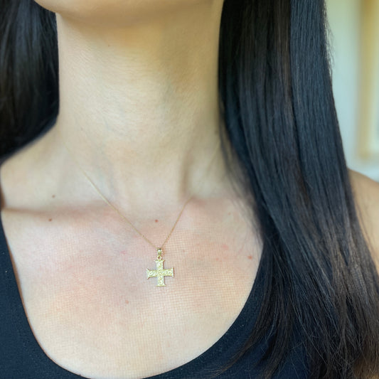 14KT Yellow Gold Swirl Design Greek Style Cross Pendant
