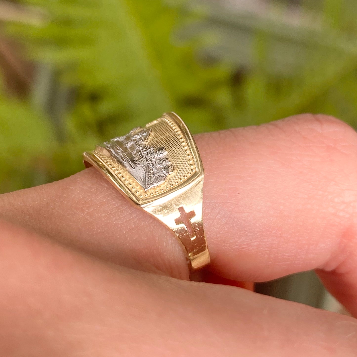 10KT Yellow Gold + White Rhodium The Last Supper Cigar Band Ring, 10KT Yellow Gold + White Rhodium The Last Supper Cigar Band Ring - Legacy Saint Jewelry