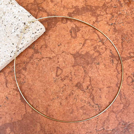 14KT Yellow Gold 1.2mm Omega Neck Wire Detachable Clasp Necklace