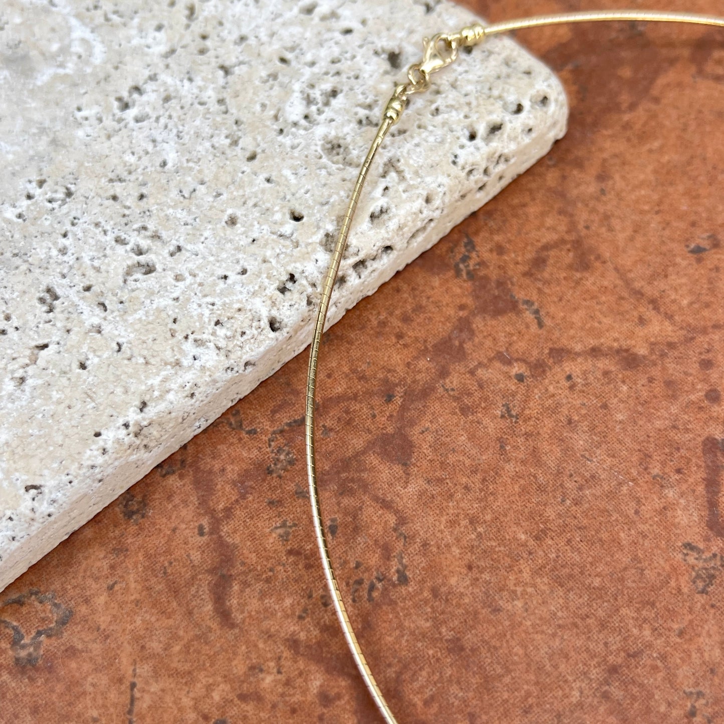 14KT Yellow Gold 1.2mm Omega Neck Wire Detachable Clasp Necklace