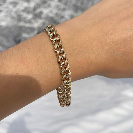 14KT Yellow Gold 3/4 CT Pave Diamond Curb Chain Bracelet