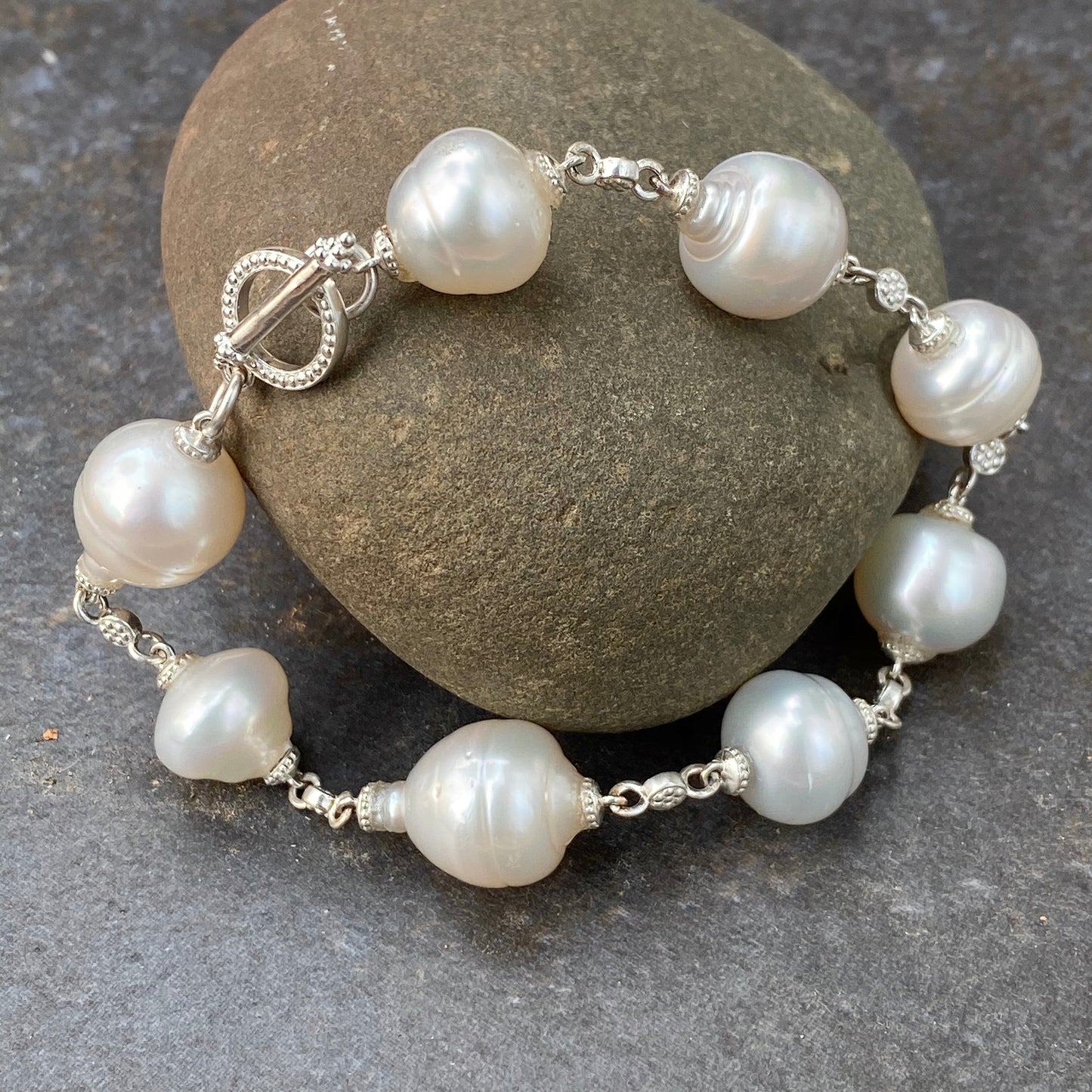 Sterling Silver Paspaley South Sea Pearl Spacers Bracelet, Sterling Silver Paspaley South Sea Pearl Spacers Bracelet - Legacy Saint Jewelry