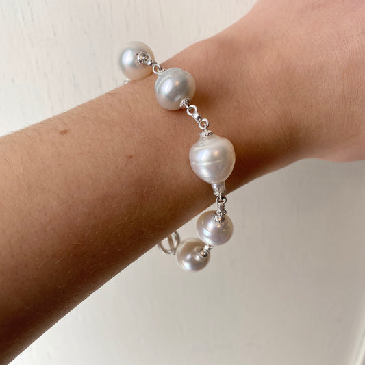 Sterling Silver Paspaley South Sea Pearl Spacers Bracelet, Sterling Silver Paspaley South Sea Pearl Spacers Bracelet - Legacy Saint Jewelry