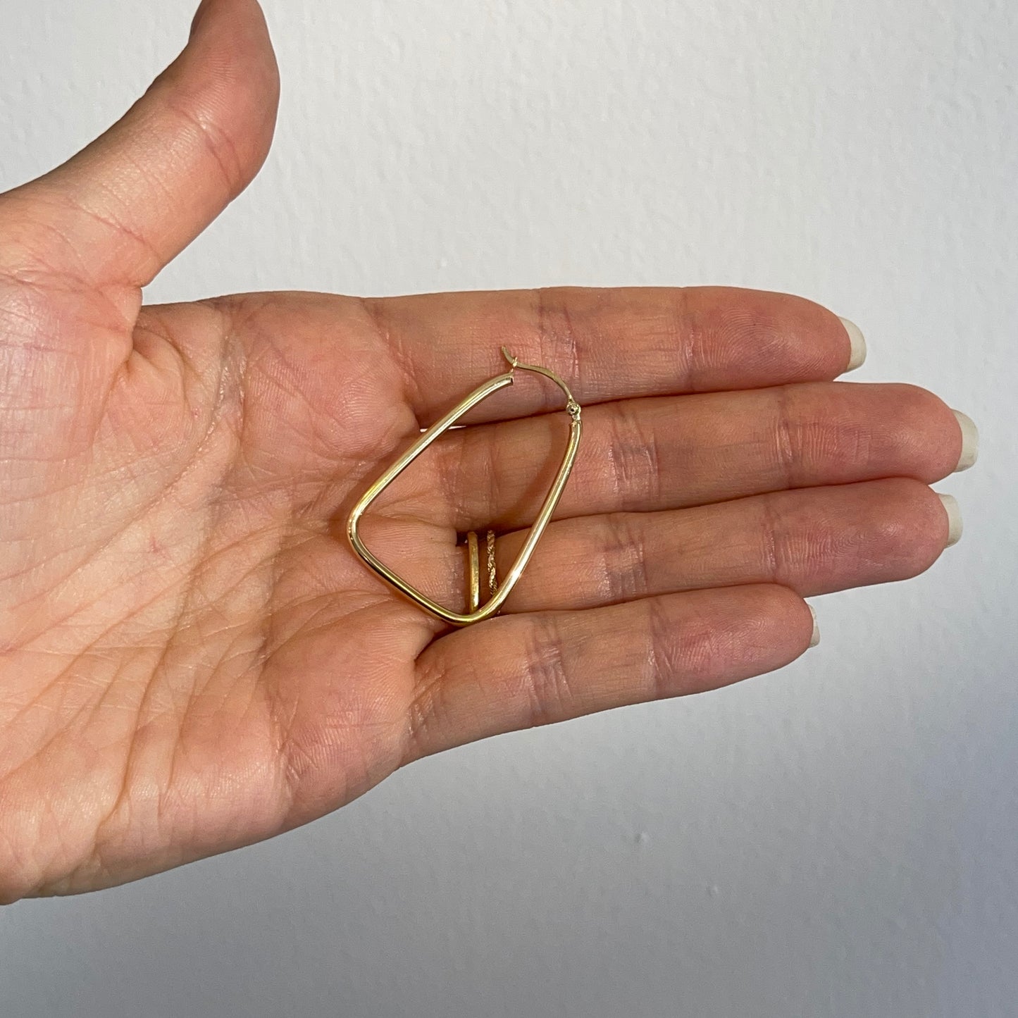 14KT Yellow Gold Thin Triangle Hoop Earrings 37mm