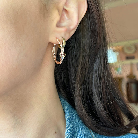 10KT Rose Gold Twisted 3mm Tube Hoop Earrings 23mm