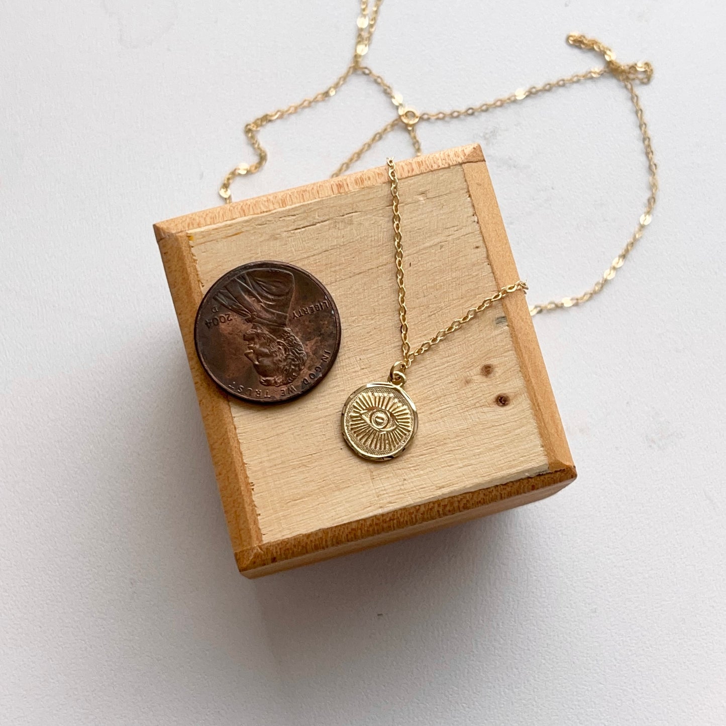 14KT Yellow Gold Detailed Evil Eye Pendant Chain Necklace