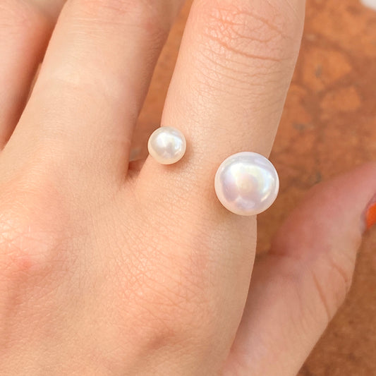 Sterling Silver Freshwater White Double Pearl Open Shank Ring, Sterling Silver Freshwater White Double Pearl Open Shank Ring - Legacy Saint Jewelry