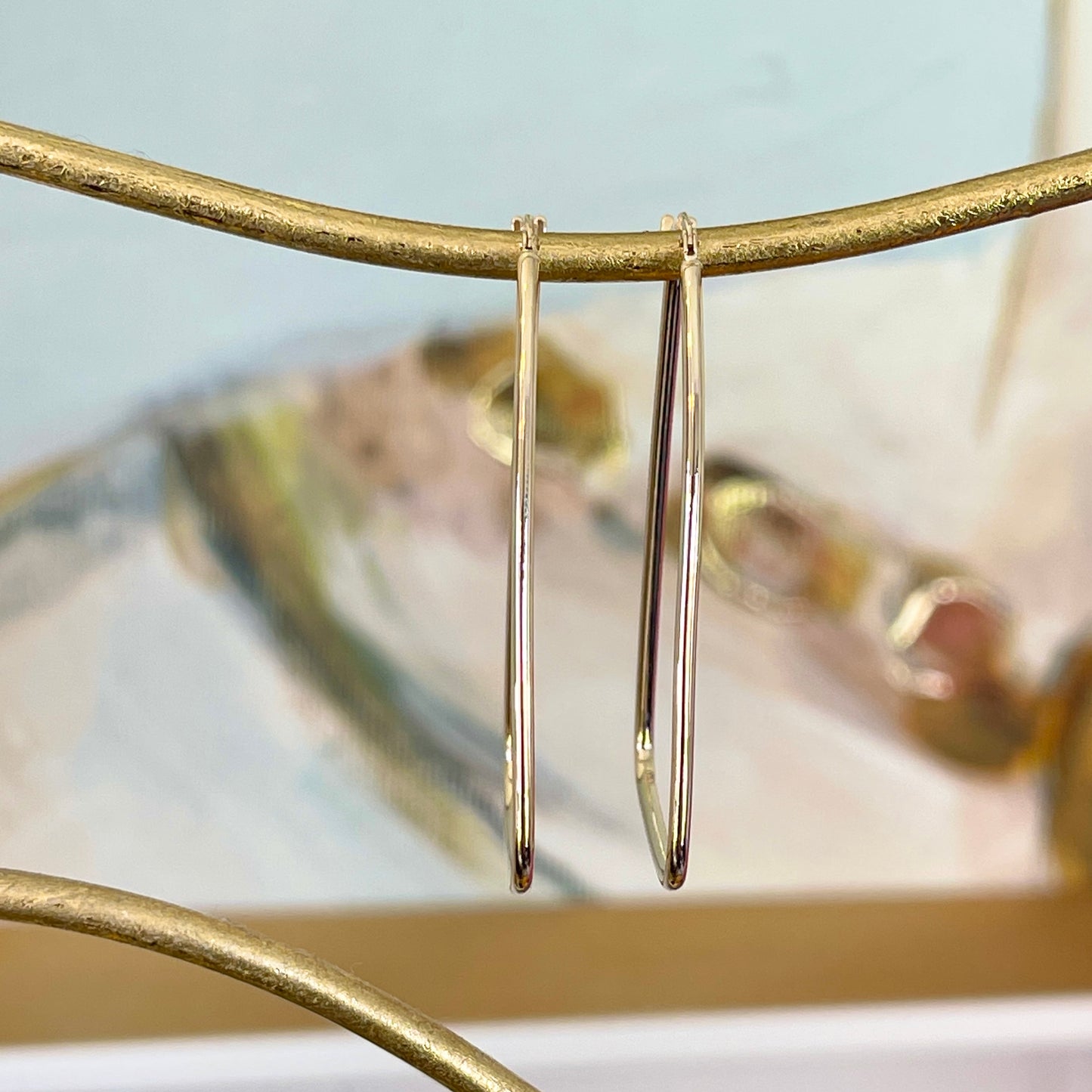 14KT Yellow Gold Open Triangle Hoop Earrings 43mm