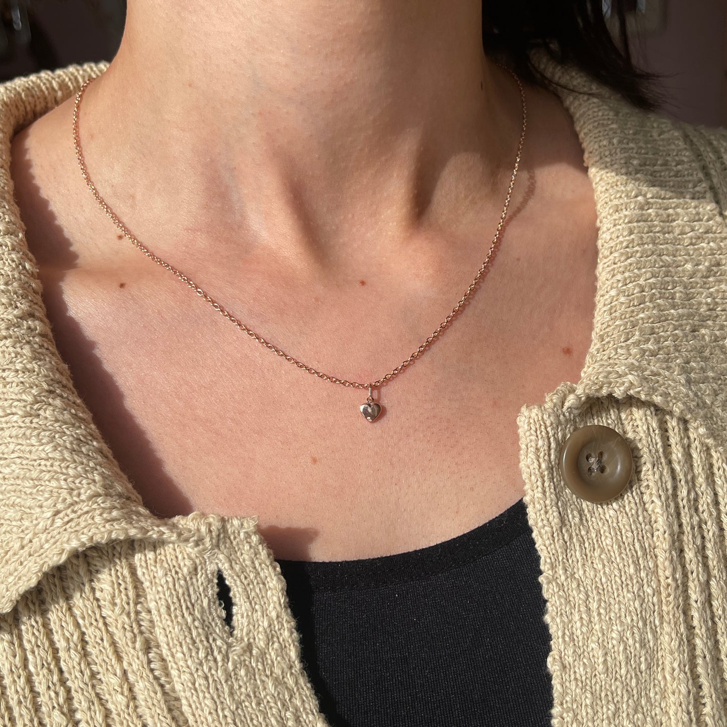 14KT Rose Gold Mini 3D Heart Pendant Charm 7mm