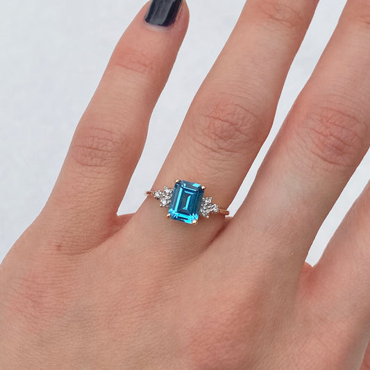Estate 10KT Yellow Gold Emerald-Cut Blue Topaz + Diamond Ring, Estate 10KT Yellow Gold Emerald-Cut Blue Topaz + Diamond Ring - Legacy Saint Jewelry
