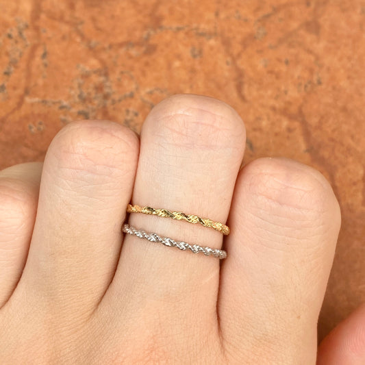 14KT White Gold Diamond-Cut Rope Twist Band Ring, 14KT White Gold Diamond-Cut Rope Twist Band Ring - Legacy Saint Jewelry