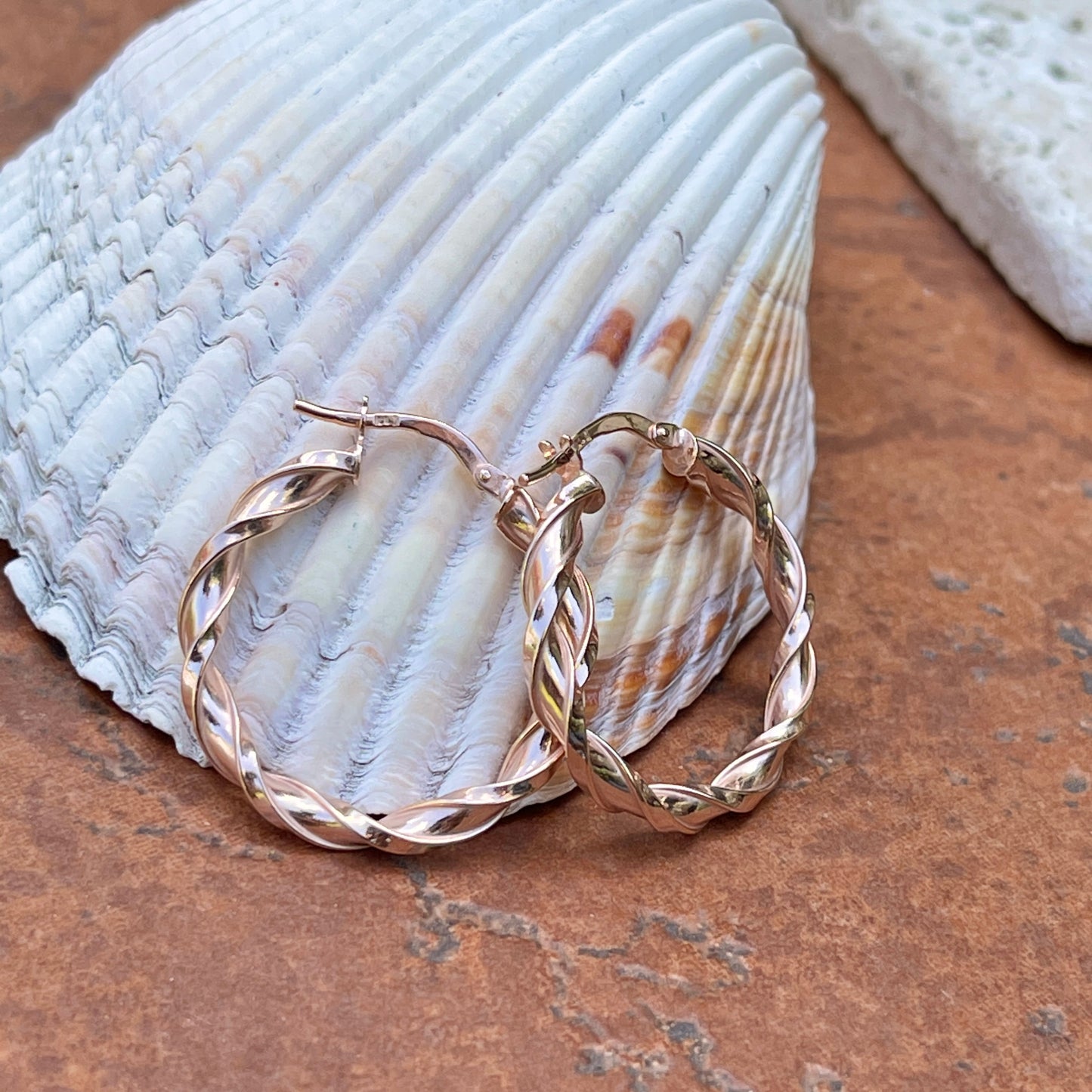 10KT Rose Gold Twisted 3mm Tube Hoop Earrings 23mm