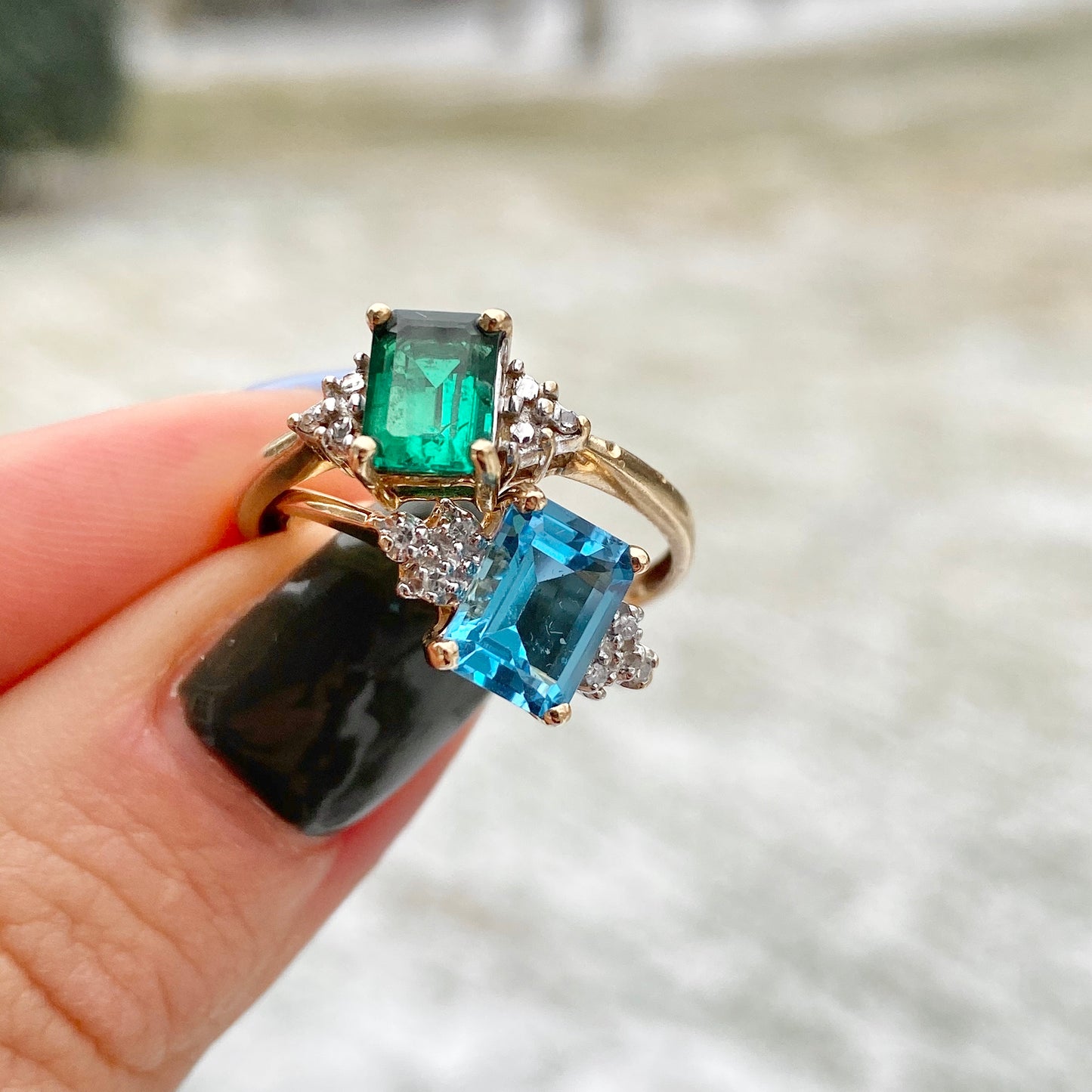 Estate 10KT Yellow Gold Emerald-Cut Blue Topaz + Diamond Ring, Estate 10KT Yellow Gold Emerald-Cut Blue Topaz + Diamond Ring - Legacy Saint Jewelry