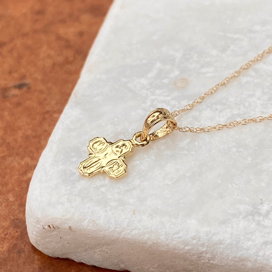14KT Yellow Gold Mini Four Way Engraved Catholic Cross Pendant Charm, 14KT Yellow Gold Mini Four Way Engraved Catholic Cross Pendant Charm - Legacy Saint Jewelry