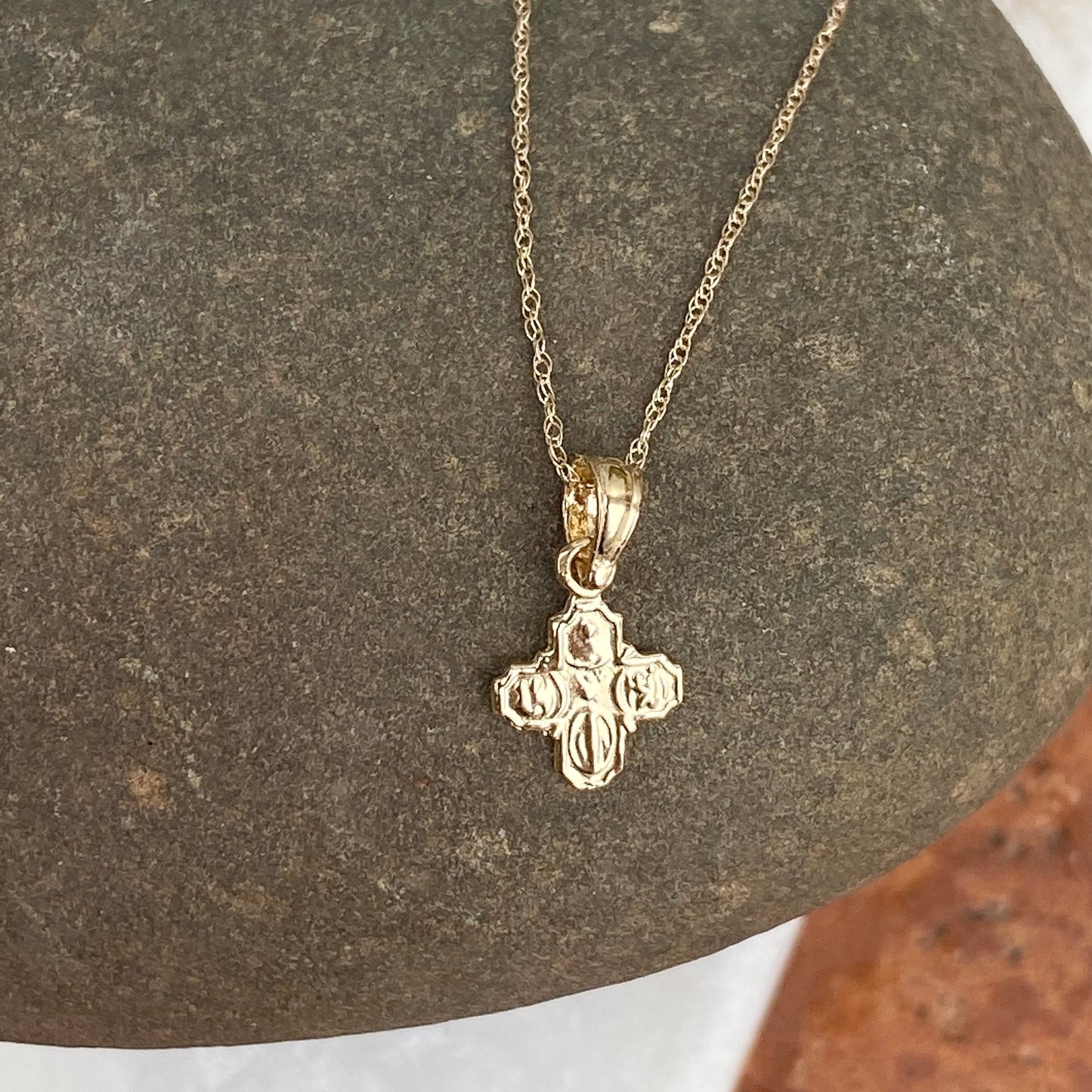14KT Yellow Gold Mini Four Way Engraved Catholic Cross Pendant Charm, 14KT Yellow Gold Mini Four Way Engraved Catholic Cross Pendant Charm - Legacy Saint Jewelry