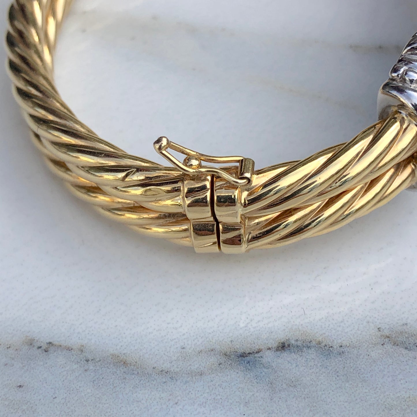 Estate 14KT Yellow Gold Cable Style + White Gold Checkerboard Citrine Bracelet - Legacy Saint Jewelry