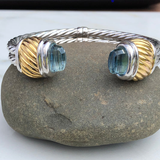 Estate 14KT Yellow Gold + White Gold Briolette Topaz Bangle Bracelet, Estate 14KT Yellow Gold + White Gold Briolette Topaz Bangle Bracelet - Legacy Saint Jewelry