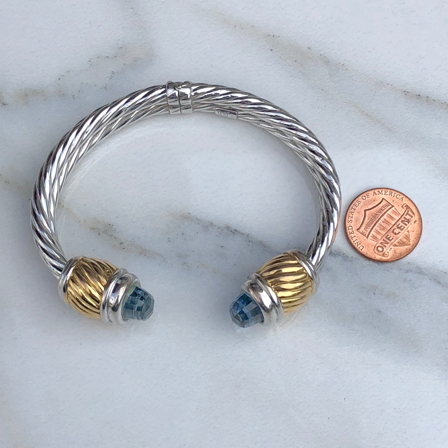 Estate 14KT Yellow Gold + White Gold Briolette Topaz Bangle Bracelet, Estate 14KT Yellow Gold + White Gold Briolette Topaz Bangle Bracelet - Legacy Saint Jewelry