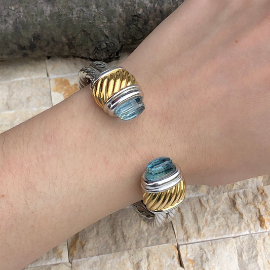 Estate 14KT Yellow Gold + White Gold Briolette Topaz Bangle Bracelet, Estate 14KT Yellow Gold + White Gold Briolette Topaz Bangle Bracelet - Legacy Saint Jewelry