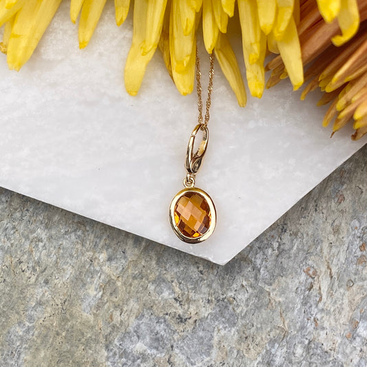 14KT Yellow Gold Checkerboard Citrine Omega Pendant Slide, 14KT Yellow Gold Checkerboard Citrine Omega Pendant Slide - Legacy Saint Jewelry