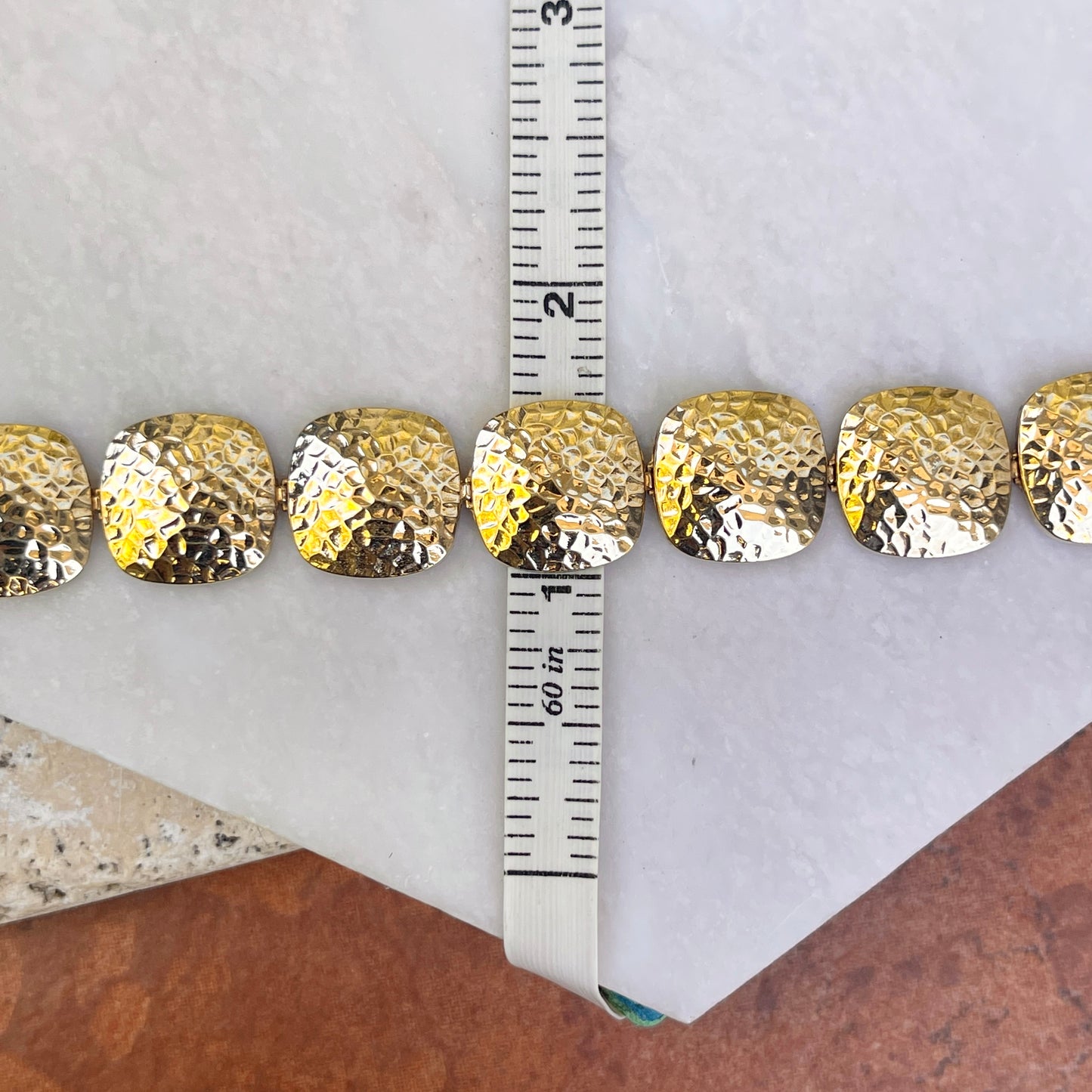 Estate 14KT Yellow Gold Hammered Square Links Bracelet