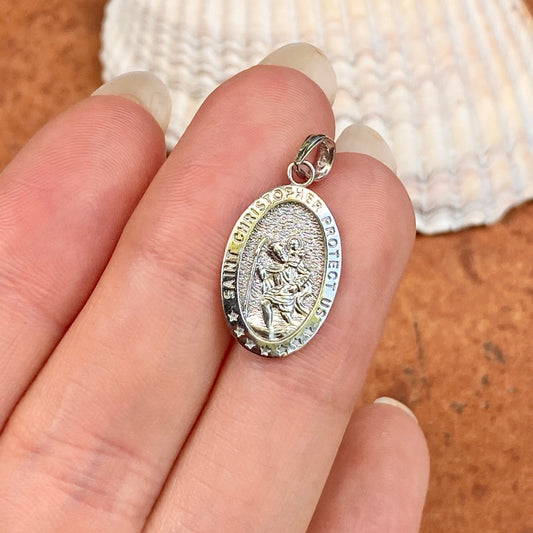 14KT White Gold Saint Christopher Oval Medal Pendant Charm 25mm, 14KT White Gold Saint Christopher Oval Medal Pendant Charm 25mm - Legacy Saint Jewelry