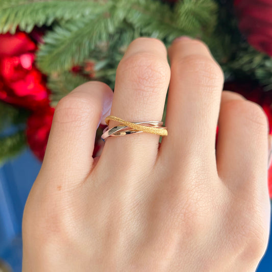 Sterling Silver, Rose + Yellow Gold Plated Intertwined Ring