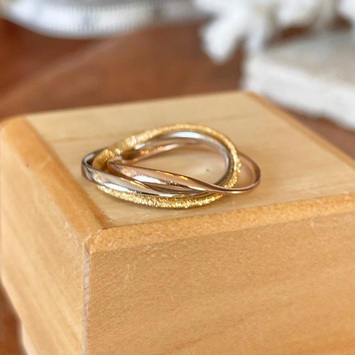 Sterling Silver, Rose + Yellow Gold Plated Intertwined Ring