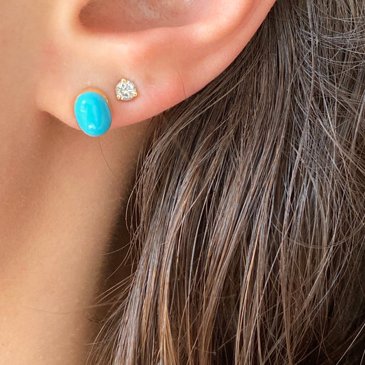 14KT Yellow Gold Oval Bezel Turquoise Stud Earrings, 14KT Yellow Gold Oval Bezel Turquoise Stud Earrings - Legacy Saint Jewelry
