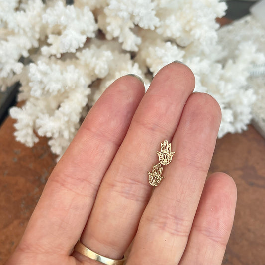 14KT Yellow Gold Filigree Hamsa Mini Stud Post Earrings